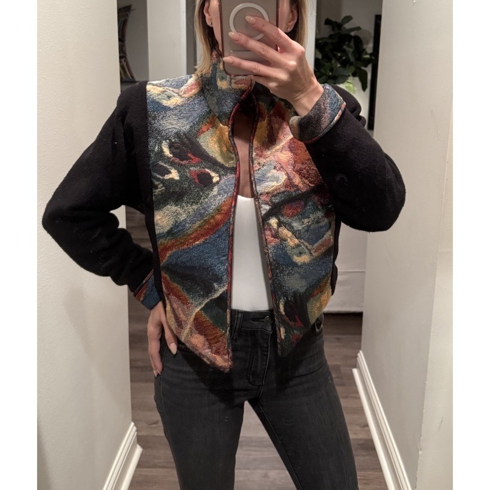Vintage Treadle Design Room Jacket Artsy Hippie Patchwork Tapestry‎ Blazer